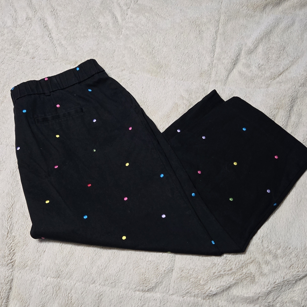JM Collection Womens Embroidered Black Rainbow Polka Dot Resort Capri Pants, 18